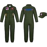 Kosgraiy Kid Fighter Pilot Costume,Flight Suit Military For Boy And Girl,Maverick Costume Kid Halloween