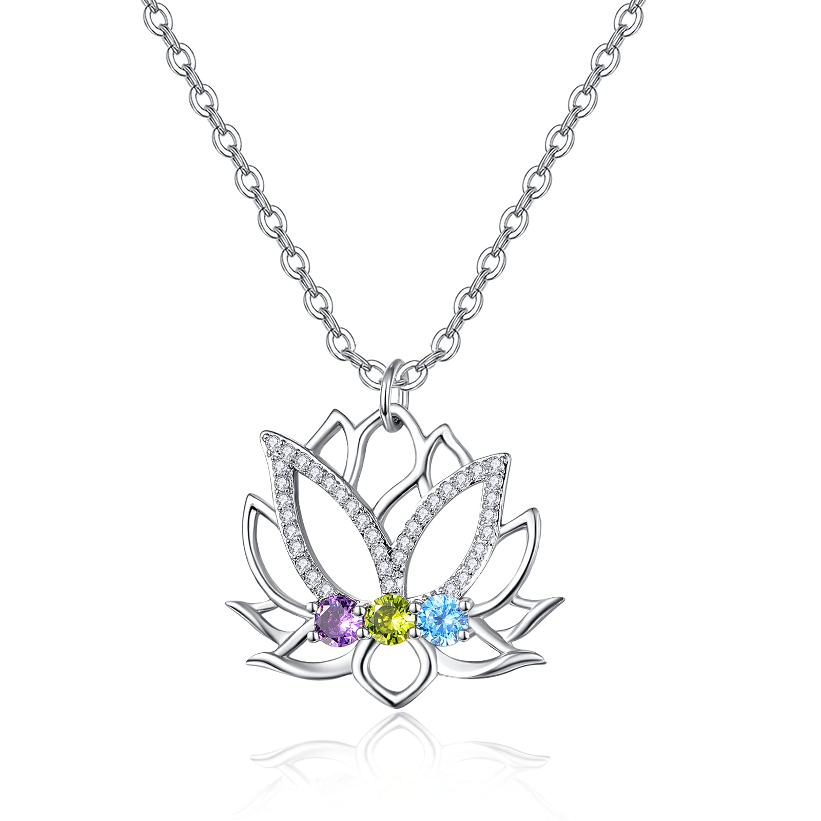 praymos Flower Necklace for Women 925 Sterling Silver Lotus/Cherry Blossom/Colorful Flower Pendant Hypoallergenic Jewellery Birthday Xmas Gifts for Girls