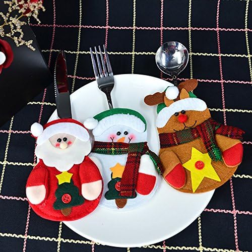 6pcs Christmas Cutlery Bag,Kitchen Silverware Holders Pockets Suit Christmas Knifes Forks Bags, Santa Claus Snowman Elk Shaped Christmas Party Decoration