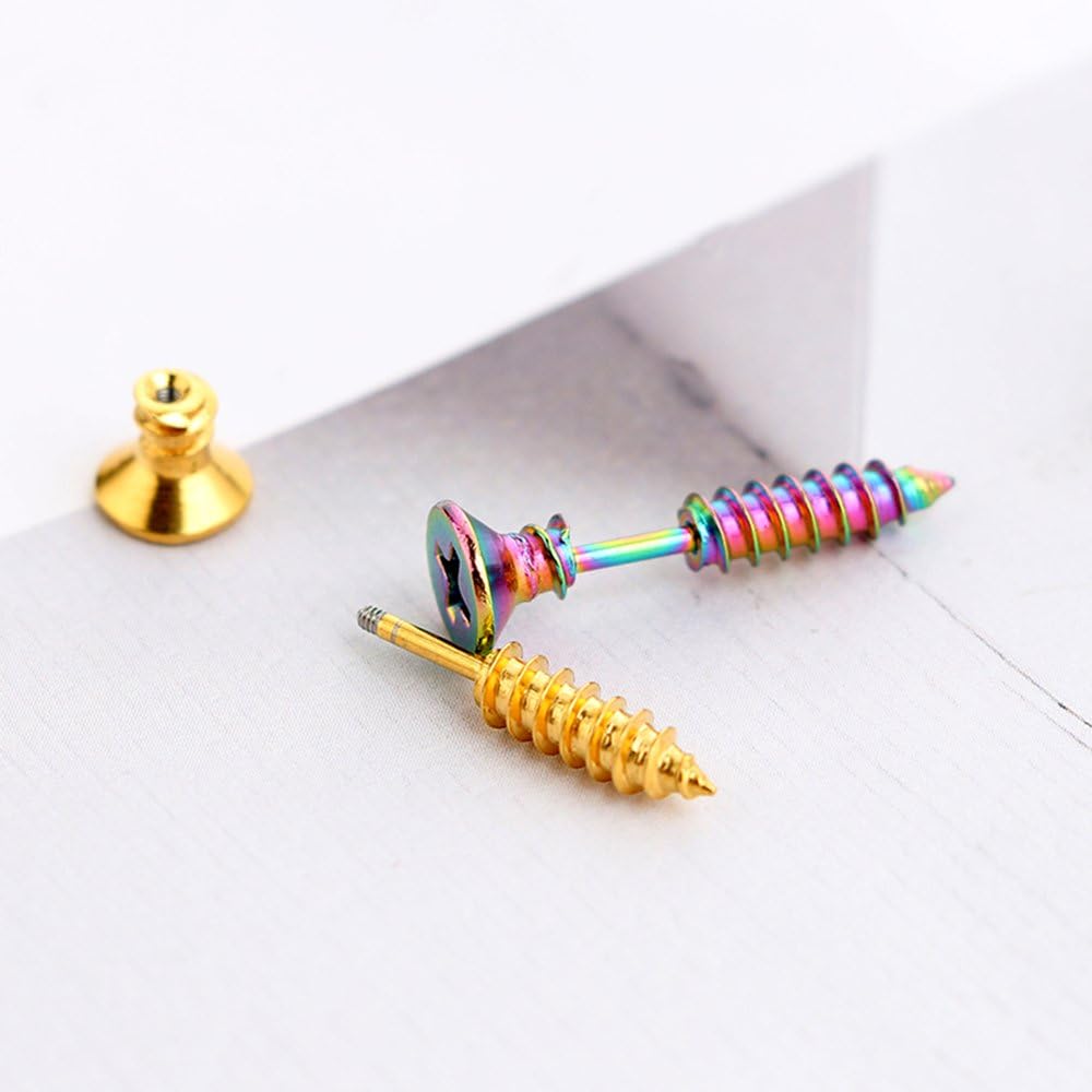 Epoch World 6 works Stainless Steel Screws Earrings for Men Boys Women Stud Earrings Spike Earrings Punk Silver Black Gold - Image 4