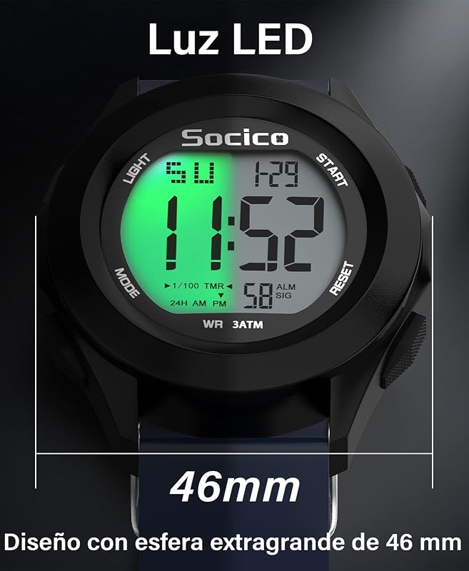 Reloj Digital para Hombre, Deportivo, Militar, Resistente al Agua, Cronógrafo para Hombre con Iluminación LED, Alarma y Fecha (Azul) — foto 4 de 7