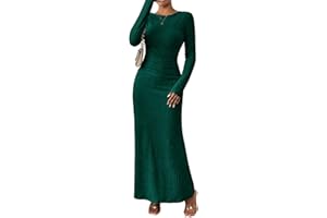 MITILLY Fall Dress for Women 2025 Long Sleeve Maxi Dress Formal Crew Neck Bodycon Ruched Cocktail Party Dresses