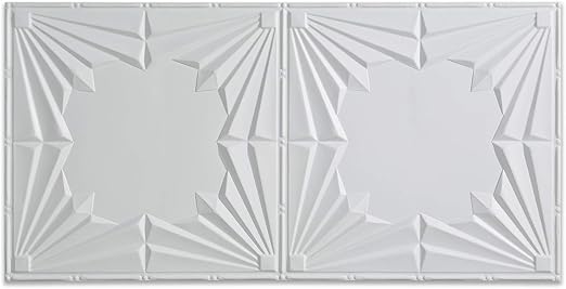 Fasade Easy Installation Art Deco Gloss White Glue Up Ceiling Tile