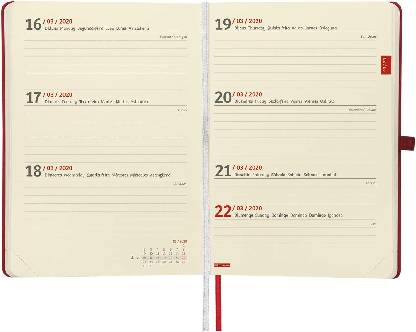 Finocam - Agenda 2020 Week View Landscape Minimal Texture Catalan Red, Horizontal week to view - Image 4