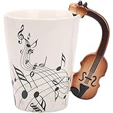 BUYNEED 12.9 Oz Violin Mug - Ceramic Music Note Coffee Milk Tea Cup - Gifts for Violin Players, Musicians, Music Lovers - Black