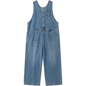 Girls Denim Overalls Casual Sleeveless V Neck Jean Romper Summer Wide Leg Front Pockets Adjustable Strap Y2k Jumpsuit