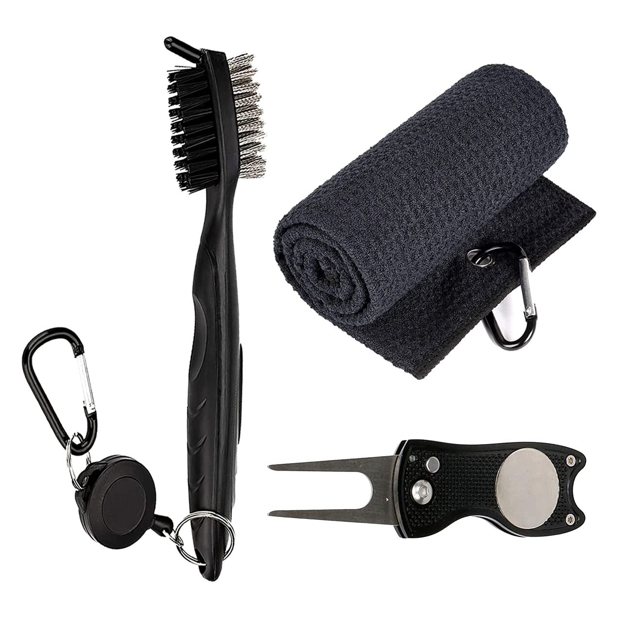 QeeHeng Golf Cleaning Set Golf Club Groove Cleaning Brush Golf Microfiber Cleaning Towel Foldable Golf Divo Repair Tool With Ball Marker Practical Golf Cleaning Kit The for golfers