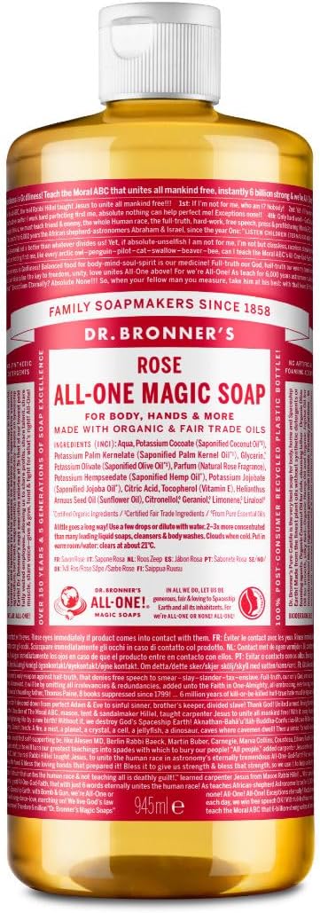 Dr. Bronner's Rose Pure-Castile Liquid Soap 946ml Organic Oils 18-in-1