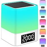 Ebhako Night Light Bluetooth Speaker, Gifts for 10 11 12 13 14 15 Years Old Boys Teenager Girls, All-in-1 Dual Alarm Clock, Touch Sensor Bedside Lamp, 48 RGB Color Chang, MP3 Player, Wireless Speaker