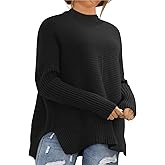 Eytino Womens Plus Size Sweaters Long Sleeve Crew Neck Split Hem Casual Oversized Ribbed Knit Tunic Pullover Tops(1X-5X)