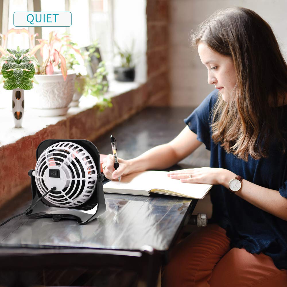 OPOLAR 4 Inch Mini USB Desk Fan, 2 Speeds, Lower Noise, USB Powered