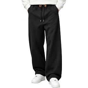 JMIERR Men's Baggy Sweatpants Fleece Lined Zipper Pockets Wide Leg Pants | Loose Fit, Open Bottom, Cotton Fleece Lined, Zippe