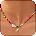 Ursteel Colorful Initial Cute Necklaces for Girls - Trendy Beaded Choker Necklace for Women Teen Girl, Personalized Letter Initial Gifts for Women Kids Jewelry