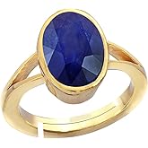 DINJEWEL 7.50 Carat Natural Aa++ Quality Sapphire Adjustable 22k Gold Plated Ring Neelam Loose Gemstone Ring Blue