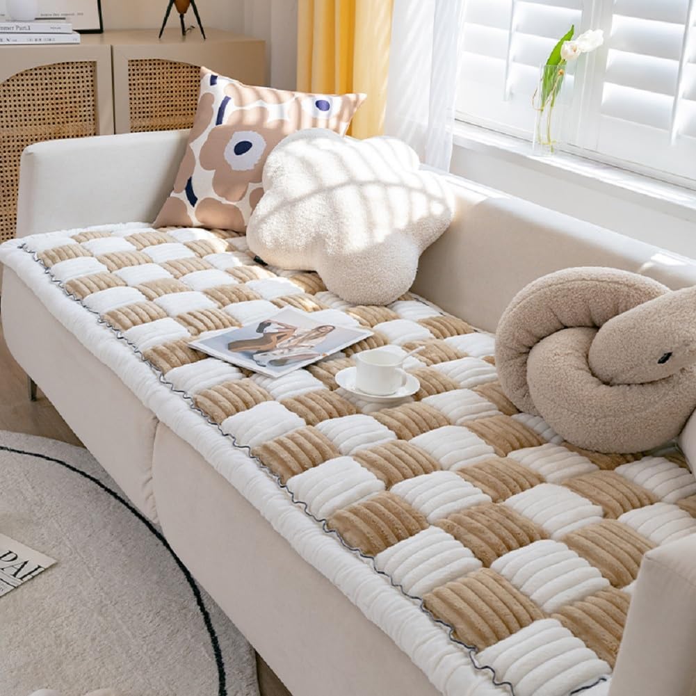 Slipcovers - Yoovat Funny Couch Cover Magic Sofa Cover Garden Cotton Protective Couch Cover Plaid Cream-Coloured Large Plaid Square Pet Mat Bed Couch Cover (Cream Light Coffee,70x210 cm/27.6x82.7 in)