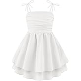 Arshiner Girls Summer Spaghetti Strap Dresses Flowy Tiered Ruched Smocked Back Casual Beach Midi Sundress