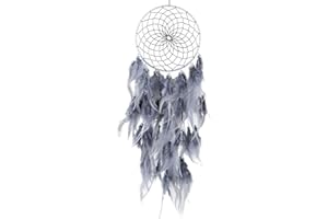 HOLSM-III Grey Dream Catchers - Chicken Feathers with Crystal Pearl, Handmade Dreamcatcher for Bedroom, Dream Catcher for Girls, Dream Catchers for Boys, Dream Catcher Wall Decor