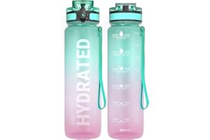 SAHARASAILOR Sahara Sailor Water Bottle 32oz, Durable and Leakproof Water Bottles Motivational with Time Marker, Tritan, BPA Free, Wide Mouth with Easy Clean Brush for Gym, Travel, Home, School, Office (1 Bottle)