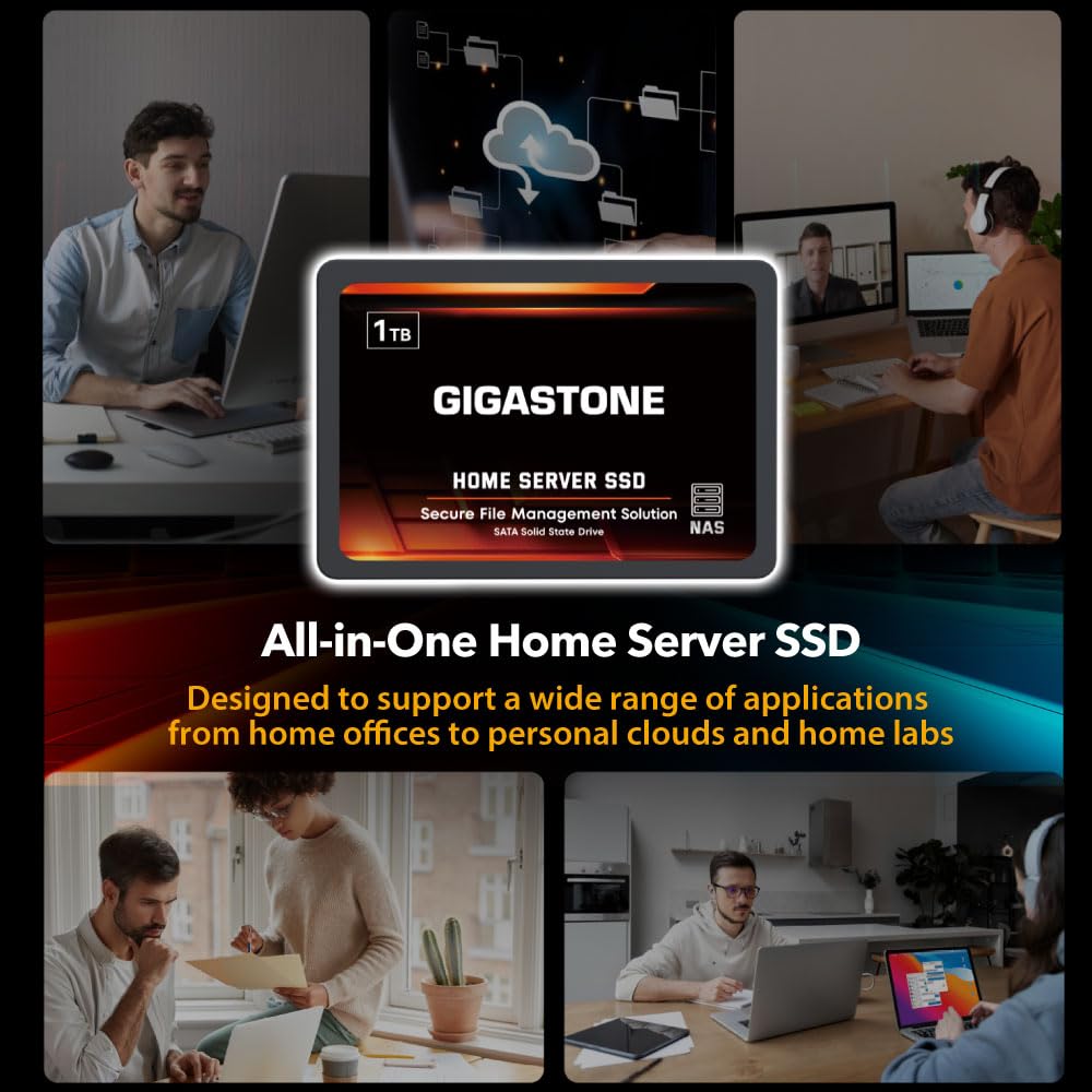 Gigastone Home Server SSD 1TB NAS SSD Drive Cache 24/7 Durable TLC High Endurance Personal Cloud Data Sync Network Attached Storage RAID 3D NAND 2.5