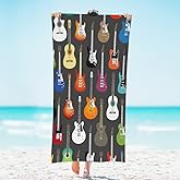 GzLeyigou Microfiber Colorful Guitar Bass Thick Beach Towel Oversized, Quick Dry Bath Towel Large, Absorbent Bathroom Towel for Women, Men, Travel, Swim, 31"x61"
