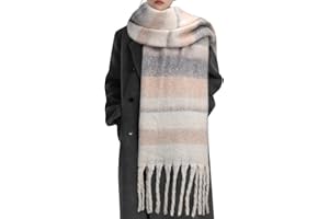 Pleneal Women's Winter Scarf, Large Chunky Scarf for Women and Men, Mohair Vintage Plaid scarf Cashmere Feel Blanket Wrap