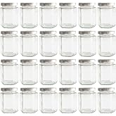 GPK4ALL 190ml 6oz Hexagon Glass Jars, Pack of 24 Sets With Silver Lids for Jam, Honey, Jelly, Candy, Candle, Wedding Favors, 