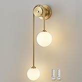 NDDSWM Golden Wall lamp Double Ball, mid-Century Modern Glass Wall sconces,with G9 Tricolor Bulb for Living Room Bedroom Beds