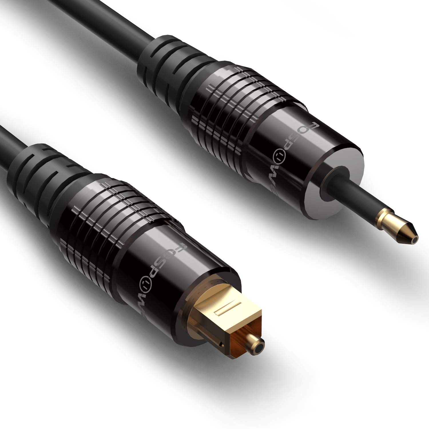 FosPower 3M Gold Plated Toslink to Mini Toslink Digital Optical S/PDIF Audio Cable with Metal Connectors & Strain-Relief PVC Jacket