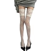 NRTHYE Lace Thigh High Stockings for Women Floral Printing Mesh Knee High Fishnet Y2k Stocks Sexy Hollow Thigh Ups