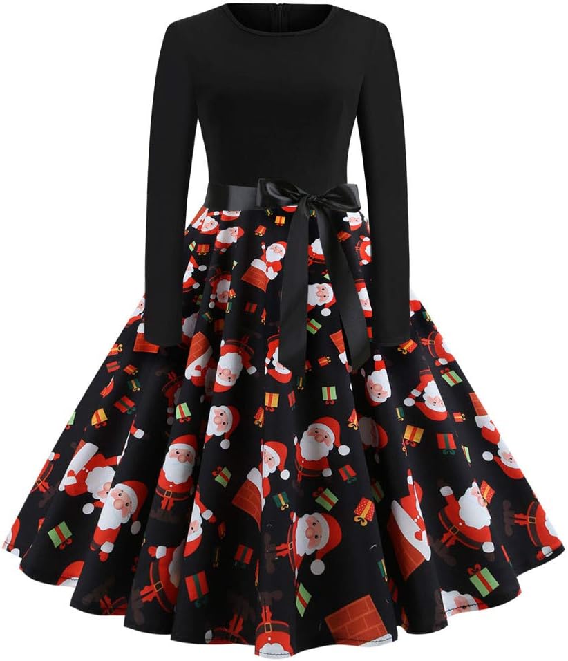 Vintage Christmas Dresses Women Ladies Evening Wedding Winter Midi Long Sleeve Prom Cocktail Party Lace Bodycon Skater Wrap Swing Jersey Gothic Occasion