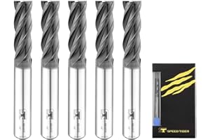 SPEED TIGER Micrograin Carbide Square End Mill - 4 Flute - ISE1/4 4T (5 Pieces, 1/4") - for Milling Alloy Steels, Hardened Steel, Metal & More – Mill Bits Sets for DIYers & Professionals