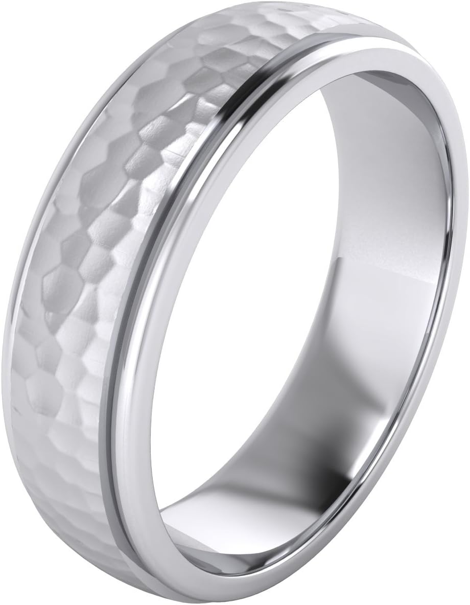 Heavy Solid Sterling Silver 6MM and 8MM Hammered Unisex Wedding Band Comfort Fit Ring Raised Center Polished Sides