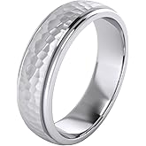 Heavy Solid Sterling Silver 6mm and 8mm Hammered Unisex Wedding Band Comfort Fit Ring Raised Center Polished Sides