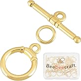 Beebeecraft 15 Sets 18K Gold Plated Toggle Jewelry Clasps Connectors Round Ring Toggle T Bar Clasps Sets for Necklace Bracelet Earring Making, 15x12mm