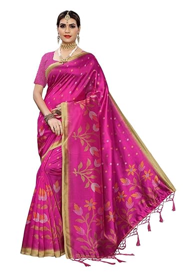 art silk with blouse piece Saree (MERCURY PINK Free)
