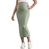 SHENHE Women's Maternity Skirt Adjustable Rib Knit High Waist Split Pencil Long Skirt