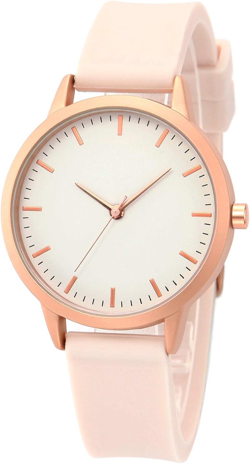 Ladies Watch Rose Gold Large Face with Rose Pink Silicone Strap Amazon