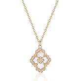 JURYLOO Clover Necklace for Women - 14K Gold Plated Mother of Pearl Four Leaf CZ Pendant Necklace Lucky Charm Jewelry Gifts for Women