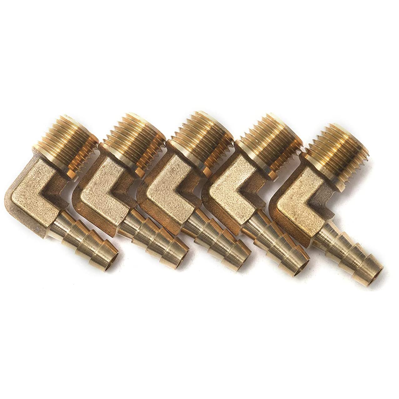 LTWFITTING 90 Deg Elbow Brass Barb Fitting 1/4-Inch Male BSPT x 6mm ID Hose(Pack of 5)