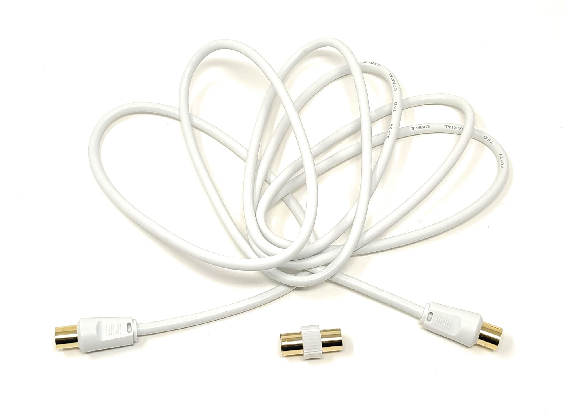 Maincore Long TV, RF, Satellite Coaxial Cable - Male to Male 75ohm Cord Lead with F-Type Connectors (2m, White)