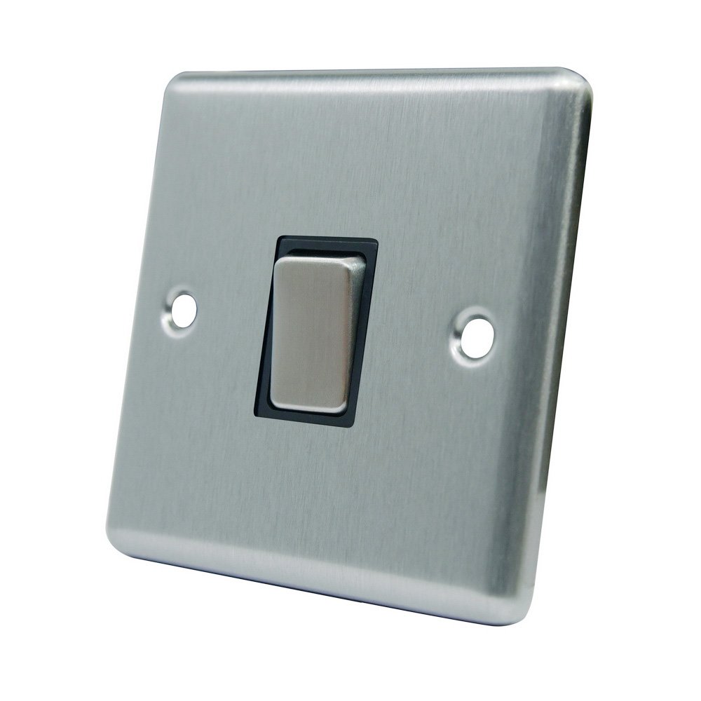 AET CSC1GSWIBSI 10 A 1-Gang Satin Finish Chrome Classical Single Intermediate Black Insert Metal Rocker Light Switch
