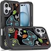 Candykisscase Case for iPhone 16, Gaming Controller Best Player Pattern Shock-Absorption Hard PC and Inner Silicone Hybrid Dual Layer Armor Defender Case for iPhone 16