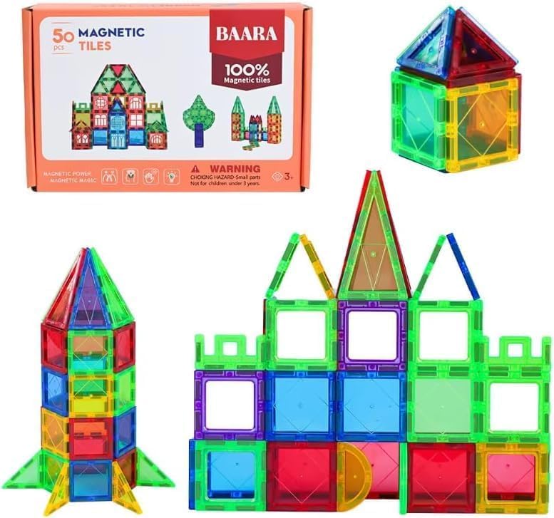 Magnetic Building Blocks Tiles 50PCS STEM Toy Set – Educational Construction Toys for Boys & Girls Age 3-7, Creative Learning Gifts, Magnet Tiles for Kids, Preschool Learning Toys for Toddlers