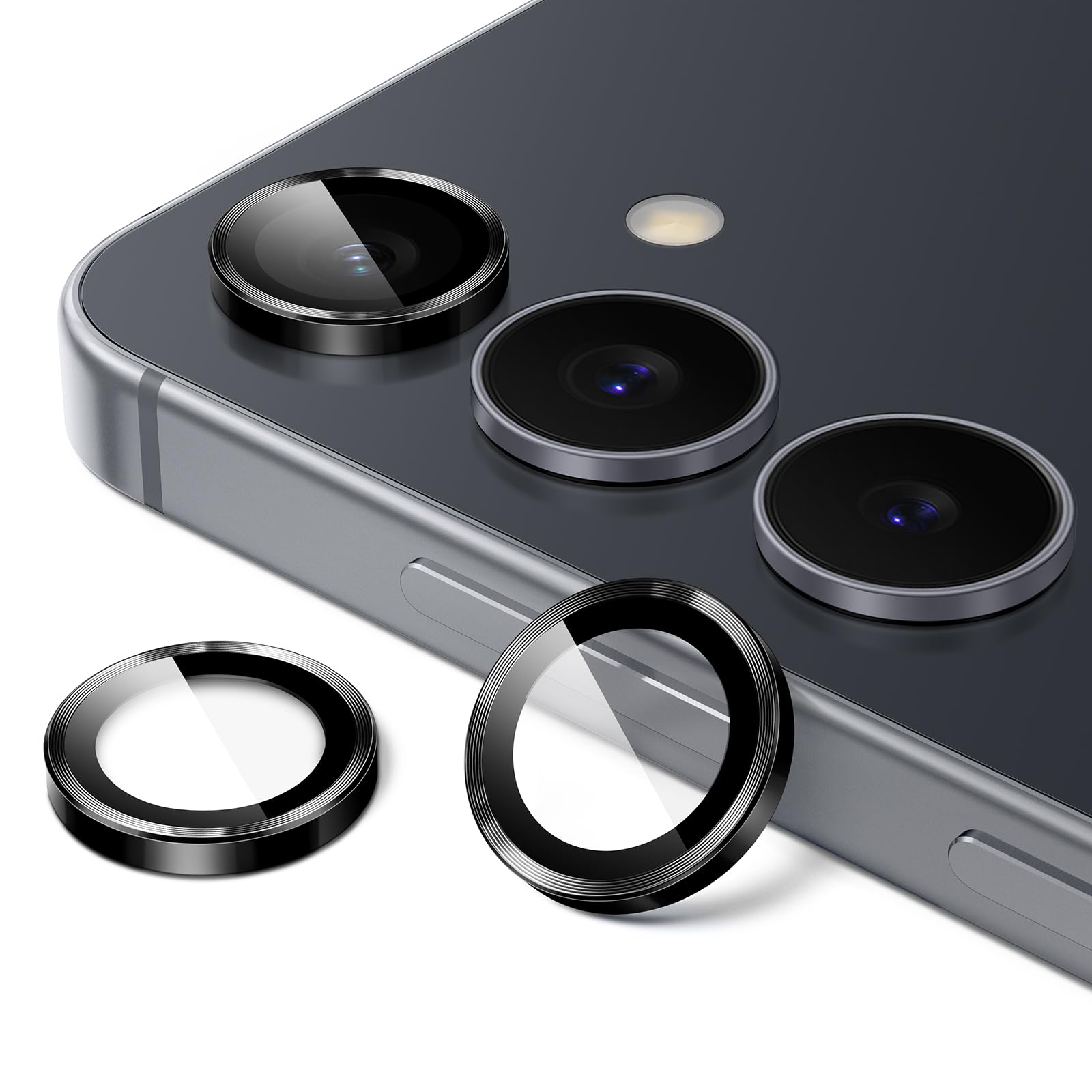 JETech Camera Lens Protector for Samsung Galaxy S25 FE, 9H Tempered Glass Metal Individual Ring Cover, HD Clear, 1 Set (Black)