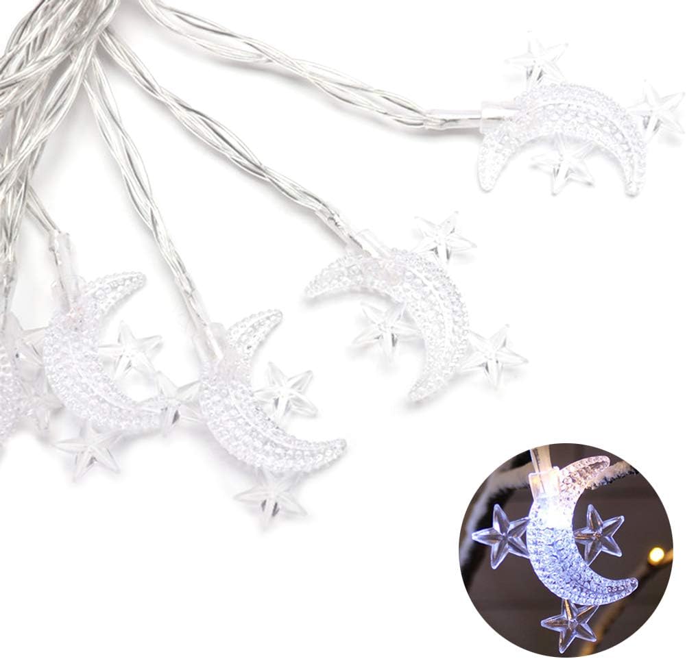 1.5m 10LED Eid Mubarak Light String Moon Star LED Ramadan Lamp Lantern Muslim Home Party Decor-White