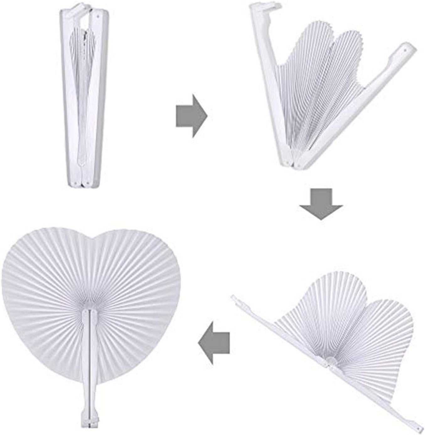 Icelus 60 Pcs White Heart Folding Paper Hand Fans,Decorative Wedding Foldable Handheld Fans Chinese and Japanese Fan Bulk for Bridal Guest Church Party Favors Dancing Birthday DIY - Image 5