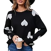 Qmlyev Women Oversized Heart Embroidery Crew Neck Knit Sweaters Cute Chunky Love Knit Pullover Jumper Tops