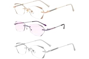 3 Pack Rimless Reading Glasses for Women, Blue Light Blocking Computer Readers with Multiple Colors -Gold, Violet and Silver