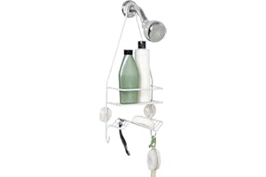 Zenna Home Shower Caddy Hanging Bathroom Organizer, Stainless Steel Shower Rack with 1 Wire Shelf and Soap Dish, Rustproof Over Shower Head Storage System, White