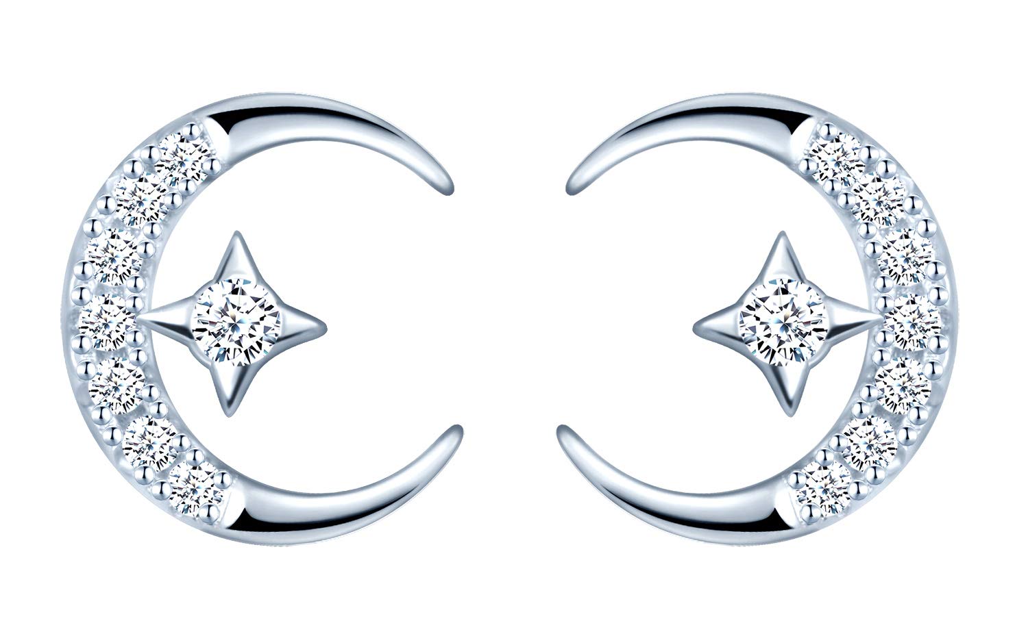 MicVivien 925 Sterling Silver Moon Star Stud Earrings for Women Girls Cubic Zirconia Jewelry Gifts